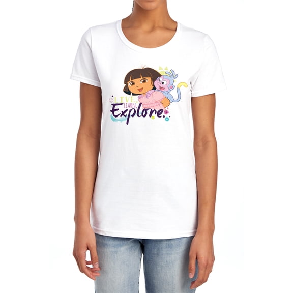 Popfunk Dora The Explorer Live, Learn, Explore Women's T Shirt, White, Small