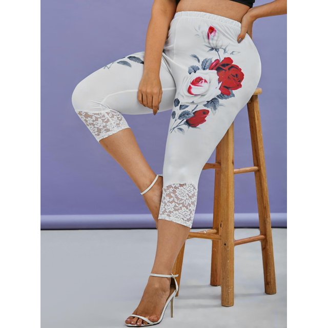 Tallas de encaje de encaje más placas de rosa plagones recortados Rosegal Leggings de talla grande