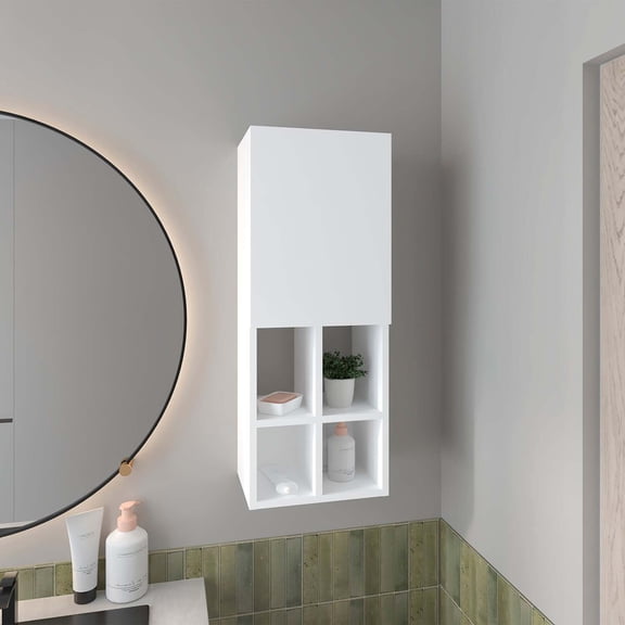 FM FURNITURE Two Wall-Mounted Bathroom Cabinet with Open an Closed Storage White