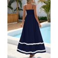 thumbnail image 2 of Deep Blue Womens Flowy Sleeveless Maxi Dress With White Zigzag Trim For Beach Holiday Casual Wear, 2 of 6