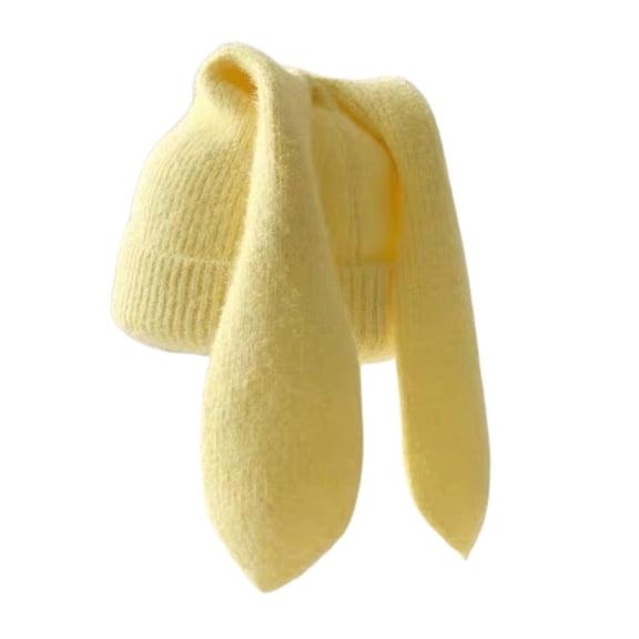 HNMKIU Hats Fashion Long Eared Rabbit Knitted Hat for Winter Soft Wooly Warm Headwear Cute Skin Earflap Style Unisex Winter Accessory Yellow,One Size