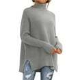 thumbnail image 2 of Womens Plus Size Sweaters Long Sleeve Crew Neck Split Hem Casual Oversized Ribbed Knit Tunic Pullover Tops Light Gray M, 2 of 6