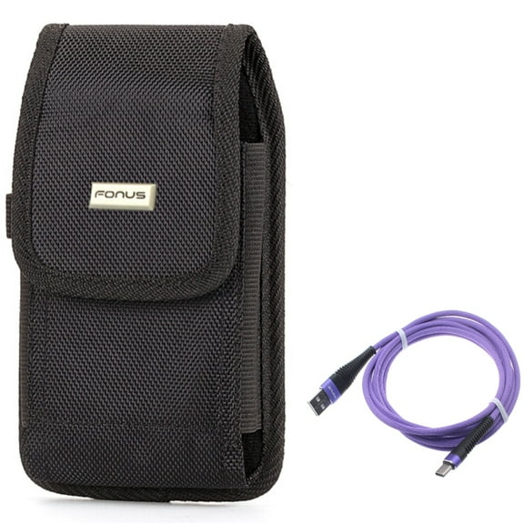 Rugged Case Belt Clip w Purple 10ft USB Cable for Samsung Galaxy A73 5G,A53 5G,A33 5G,A13 5G,A03s Phones - Holster Canvas Cover Pouch, Type-C Charger Cord Power Wire