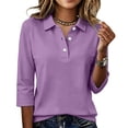 thumbnail image 2 of Women 3/4 Sleeve Collared Button Polo Shirts Solid Color Loose Casual Summer Work Daily Tops L, 2 of 4
