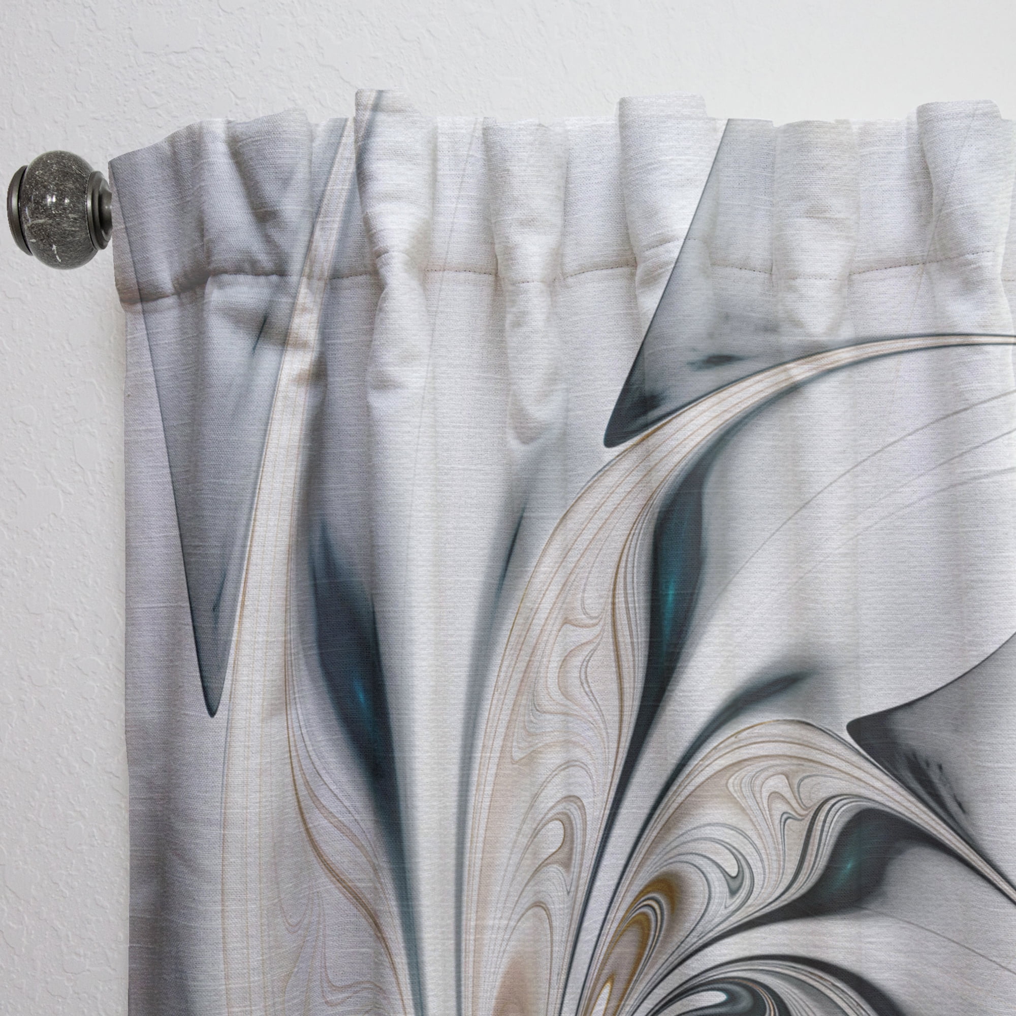 Designart 'White Stained Glass Fractal Floral Art' Modern Curtain Panel
