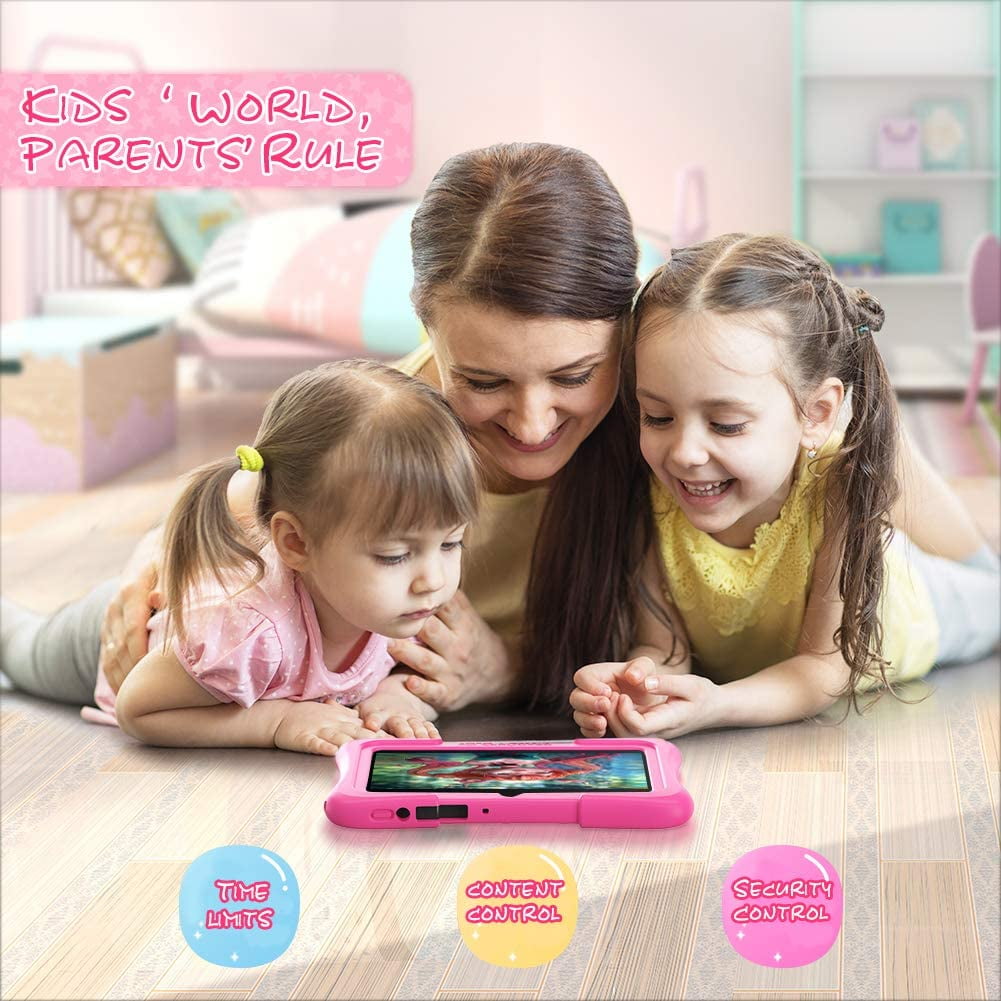 Kids Tablet, 7'' 16GB Android 9.0 Wifi Tablets for ages 2-10 kids with  Education Apps and Kid-Proof Case Pink