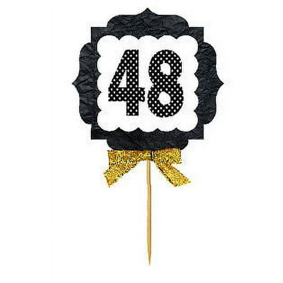 48th Birthday / Anniversary Gold Ribbon Hand Crafted Novelty Cupcake Decoration Toppers / Picks -12ct