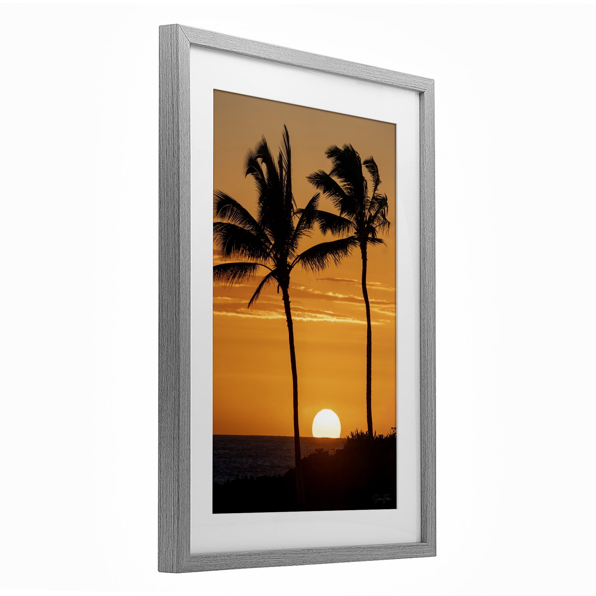 Stupell Industries Sunset Through Palm Trees Gray Framed Print Under Glass, design by Dennis Frates