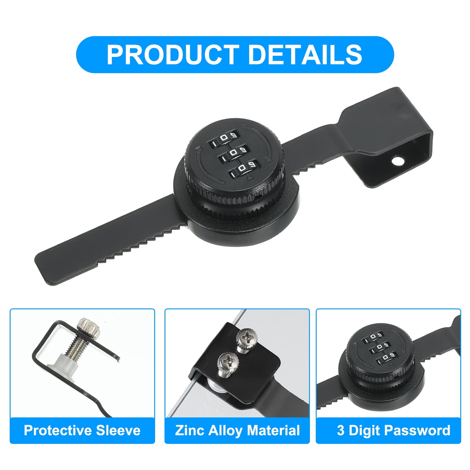 Uxcell Keyless Cabinet Lock, 2Pcs Zinc Alloy 3 Digit Password Combination Lock for Cabinet Door Latch, (Black)