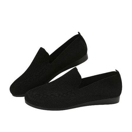 Slip On Shoes for Women Comfort Fall Loafers Comfortable Dressy Flats Clearance Female Solid Color Round-Toe Flats Shoes Lightweight Soft Sneakers Casual Shoe Black 8.5