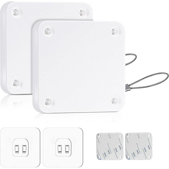 Automatic Door Closer for Screen Door, No Punch Installation, Weather Resistant, Reusable, Steel Pull Cord, Adhesive Hooks Included, Double Wire Rope for Residential Commercial