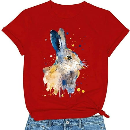 

Ayolanni Bunny Scrub Top Women Casual Easter Lovely Rabbit Printing Loose Comfortable Tops T-Shirt Blouse