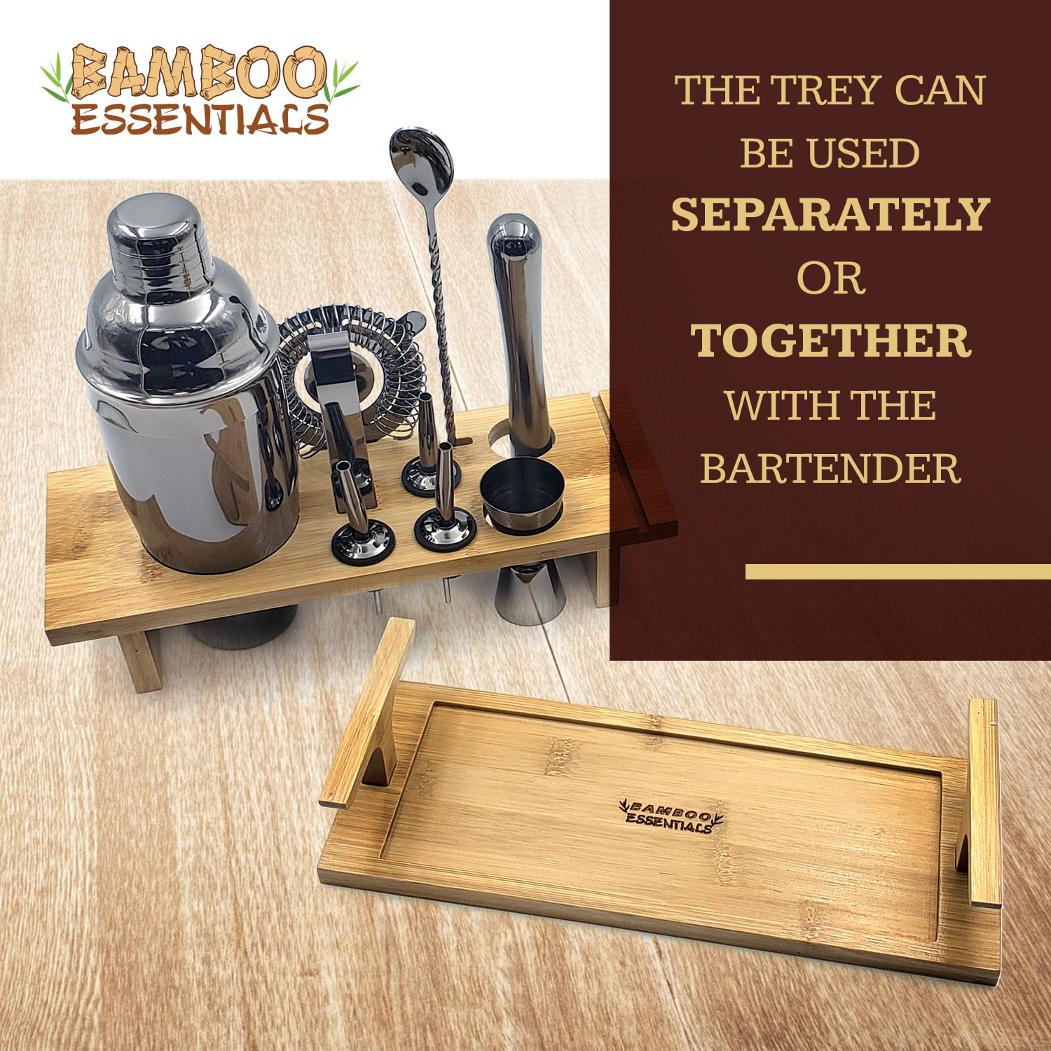 ESERRUY 11-Piece Cocktail Shaker Bartenders Kit with Bamboo Stand,Perf —  CHIMIYA