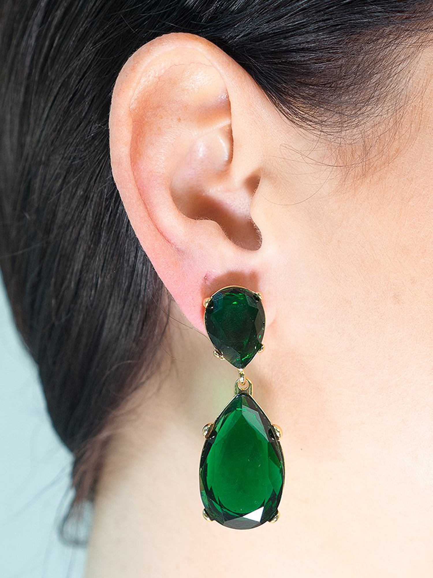 Emerald Teardrop Pierced Earrings - image 2 of 2