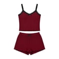 thumbnail image 7 of RQYYD Womens Ribbed Cami Pajamas Set Lace Trim V Neck Top with Shorts Soft Stretchy Loungewear Sleepwear, 7 of 7