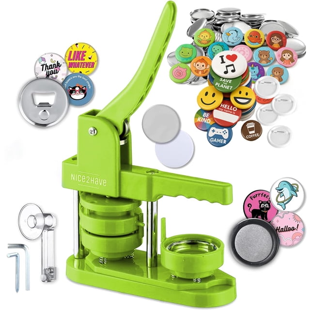 Button Maker Machine – 2.25 Inch (58mm) – Single Mold, Pin Maker Machine Kit with 100 Buttons, 5 Fridge