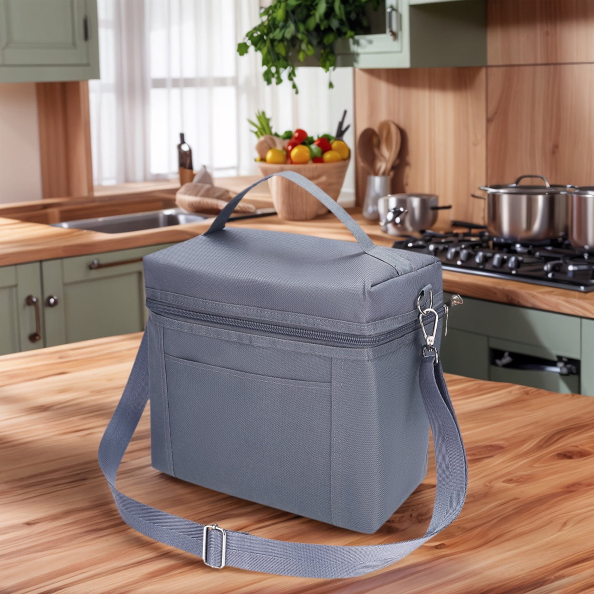 Unique Bargains Insulated Leakproof Lunch Bag for Work, Picnic Gray 9.4*5.5*9.1in