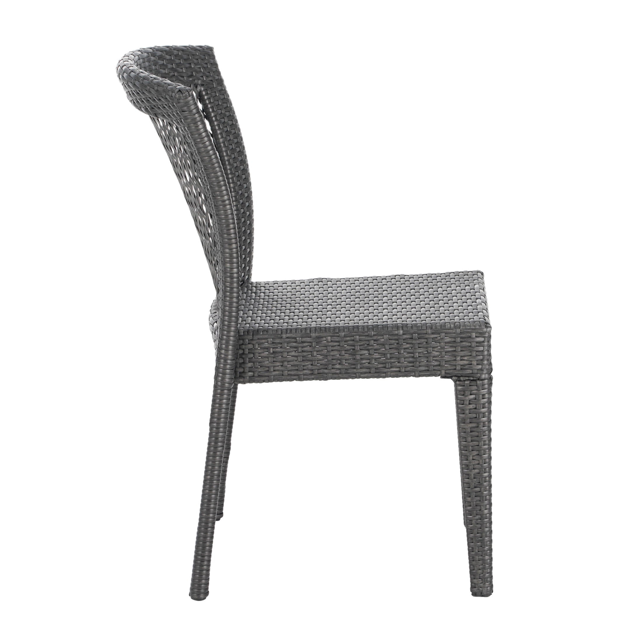 Blake Stackable Outdoor Patio Dining Chairs with Ratten and Metal Frame, Grey, Set of 2