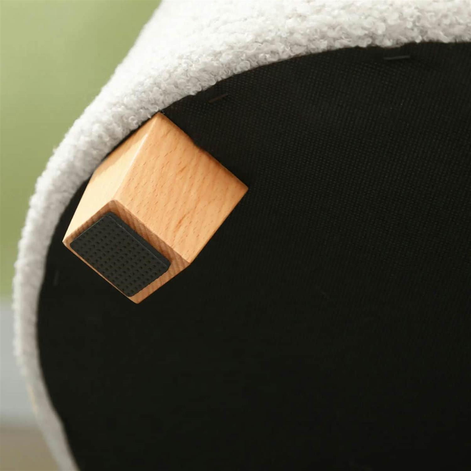 Demi Bonn 17" Round Ottoman with Storage, Wooden Legs, Cozy Teddy Fleece Tufted Footstool Lid for Living Room Hallway, White