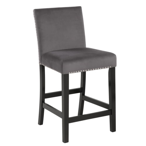Knubmt 2 Pcs Velvet Counter Bar Stool with Wood Frame, Upholstered Bar Chair for Home, Bar, Dining Room, Gray