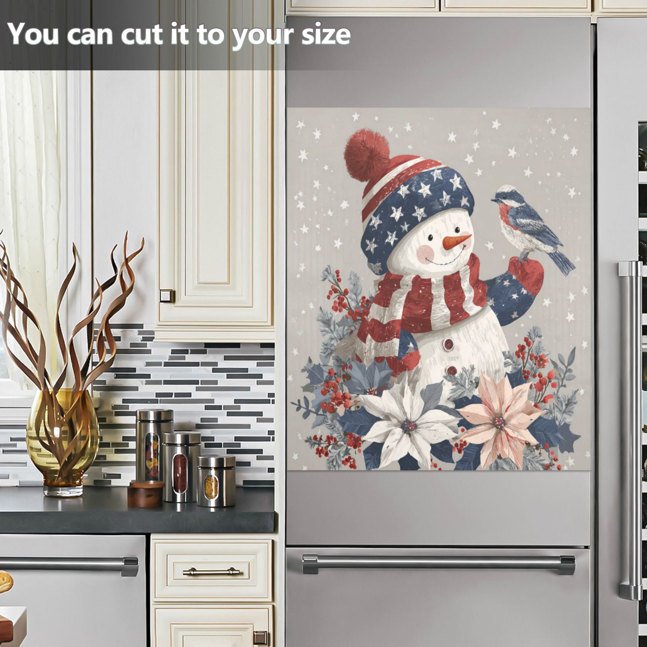 Dishwasher Magnetic Refrigerator Magnet Cover Sticker Home Decorative 23"x26" Five-star Flag Snowman