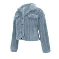 thumbnail image 6 of Women's Double Sided Fleece Jacket, Button Down Collar Long Sleeve Coat, Drop Shoulder Warm Jacket, Loose Fit Winter Top, Casual Fleece Outerwear, Plush Button Up Jacket Light Blue S, 6 of 9