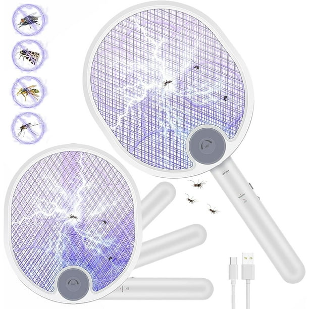 Raqueta eléctrica para insectos, raqueta eléctrica para mosquitos de 3000 V, matamoscas eléctrico, recargable por USB, con protección de malla de 3 capas, soporte de pared para uso en interiores o exteriores Sincero Electrónica