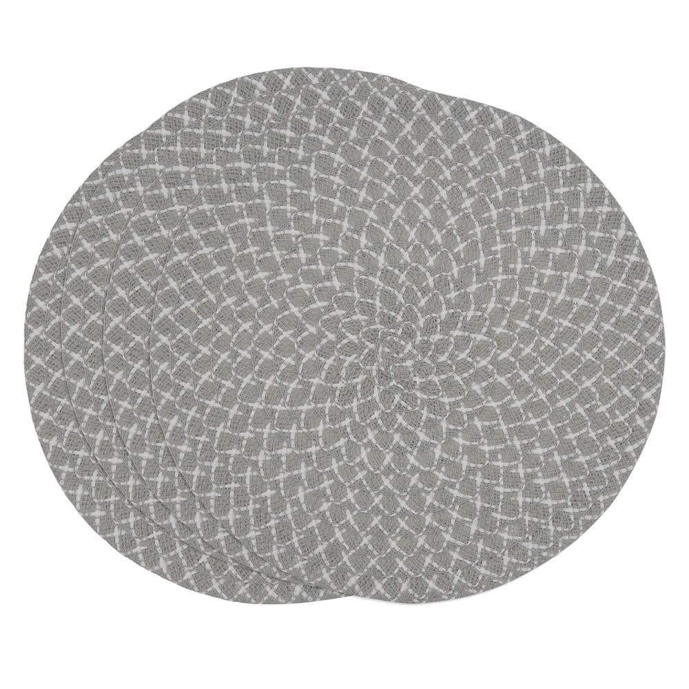 Fennco Styles Woven Design Placemats 15 Inches Round, Set of 4, Grey