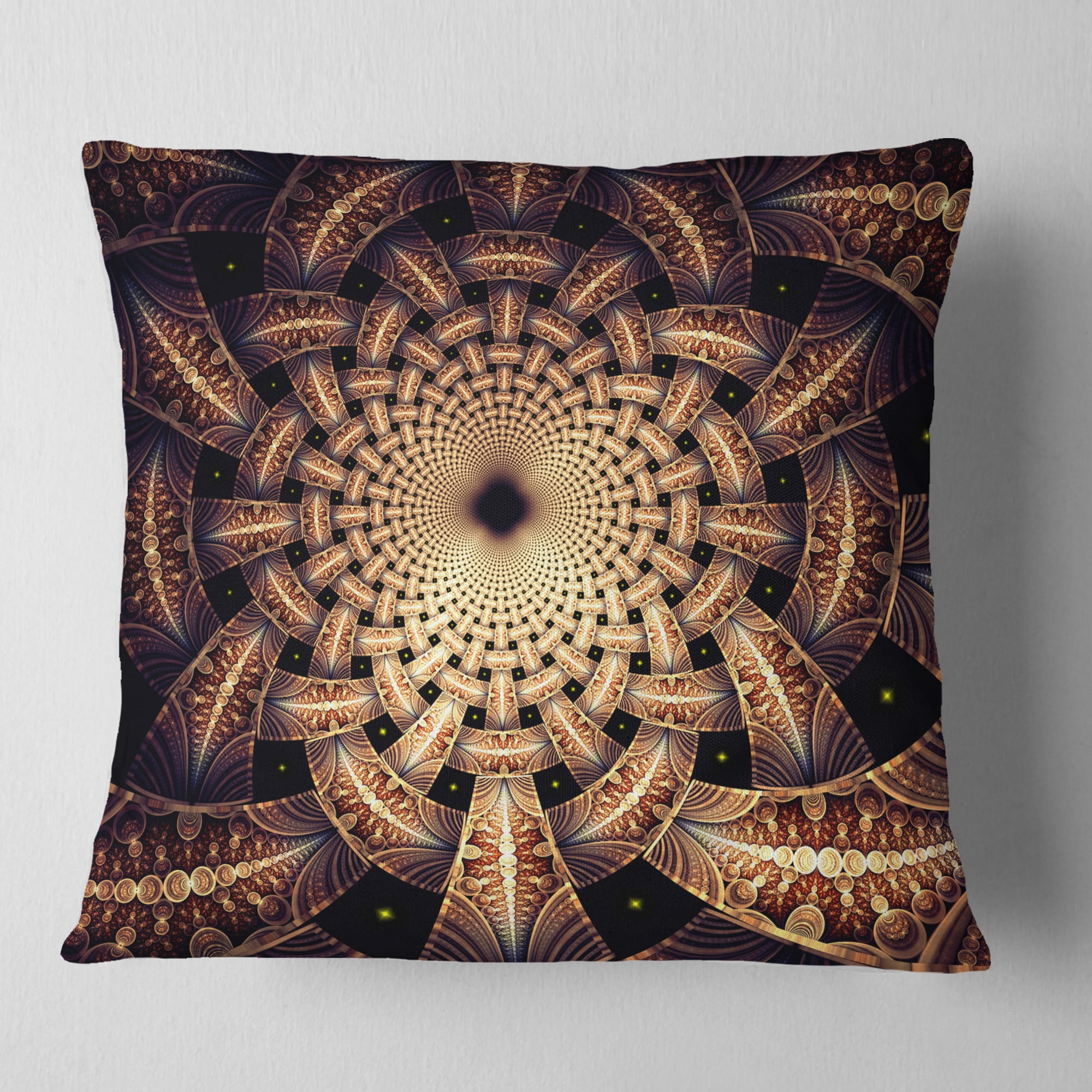 Designart Brown Symmetrical Fractal Flower Design - Floral Throw Pillow - 18x18