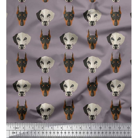 Soimoi Silk Fabric Great Dane & Doberman Dog Print Sewing Fabric Yard 42 Inch Wide