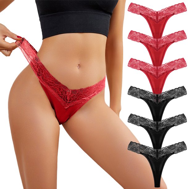 Gibobby Bragas Regalo de Navidad 6 piezas Bragas de algodón Calzoncillos de encaje para mujer Bragas de encaje sexy para mujer Ropa interior Bragas Bikini Sólido(BK1,M)