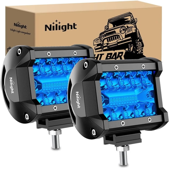 Nilight 4 inch LED Light Pod Blue Triple Row 2PCS 60W Flood Spot Combo Driving Fog Fishing Hunting Emergency Safety Signal Deck Trailer Lighting for UTV Pick-up Van Boat Tractor