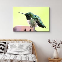 PixonSign Canvas Print Wall Art Green Hummingbird Against Yellow Background Birds Wildlife Photography Realism Contemporary Relax/Calm Multicolor Ultra for Living Room, Bedroom, Office - 32"x48"