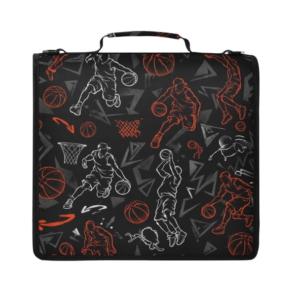 Zipper Binder with Shoulder Strap 2 inch 3 Ring Waterproof File Folder Organizer Bag 500 Sheet Silhouette Of Basketball Player