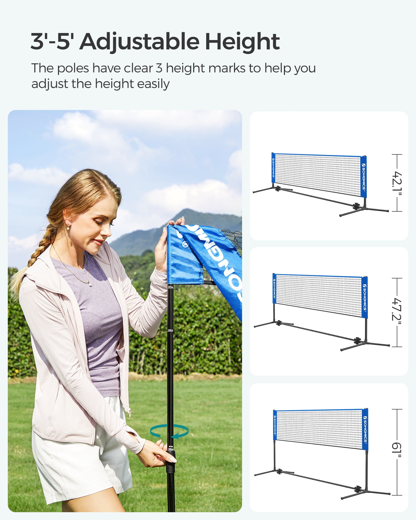 Badminton Net Set Portable Sports Set for Badminton Tennis Kids Volleyball Pickleball Easy Setup Nylon Net with Poles for Indoor Outdoor Court,13FT