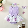 thumbnail image 2 of 12 Months Baby Girls Dress 18 Months Girls Sleeveless Dress Flower Print Infant Girls Summer Floral Dress with Headband Purple, 2 of 8