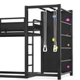 thumbnail image 6 of Bellemave Bunk Bed with Slide & Basketball Hoop, Twin XL over Twin XL Bunk Bed with Pull-up Rings and Climbing Wall, Metal Twin XL Loft Bed with Bookcase and Play Space, Black, 6 of 9