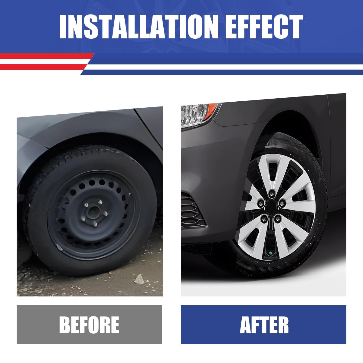 16 inch Set of 4 Hubcaps for Nissan Sentra 2013-2019,Wheel Rim Covers for Nissan Leaf 2011-2017,Snap on Installation,Silver Lacquer & Black Lacquer