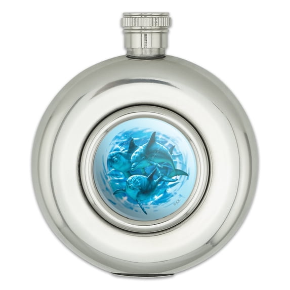 Dolphin Dudes Diving Round Stainless Steel 5oz Hip Drink Flask