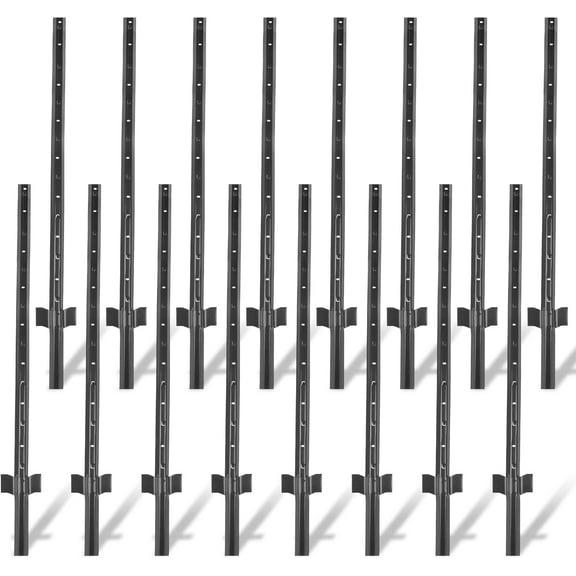 Fence Posts 4.8 Feet - 16Pack, Heavy Duty Metal Fence Post with U-Channel, No Dig Steel Fence Post for Farm, Garden, Orchard and Outdoor Wire Fencing (Black)