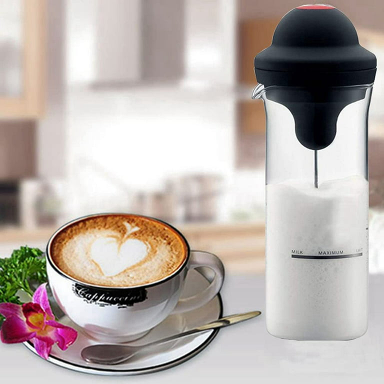 Real Simple Milk Frother and Whisk Set | USB Rechargeable Milk Frother with Stainless Steel Attachments and 5 Coffee Stencils | Perfect Handheld