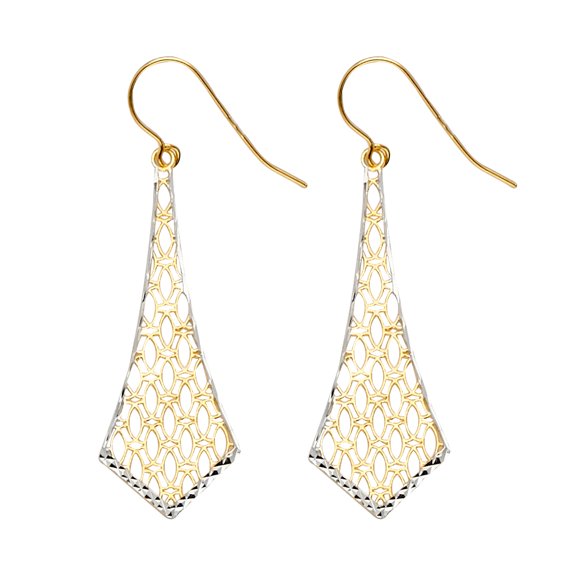 Wellingsale Ladies 14k Two 2 Tone White and Yellow Gold Polished Fancy Dangle Hanging Earrings (46 x 12 mm)