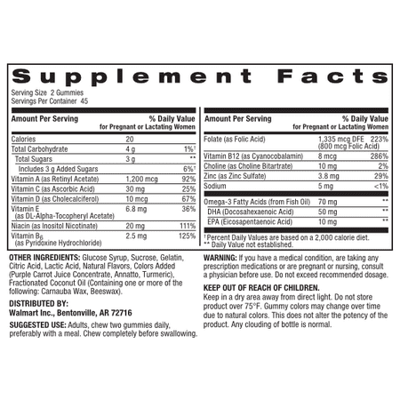 Spring Valley DHA and Folic Acid Prenatal Multivitamin Supplement Gummies, 90 Count