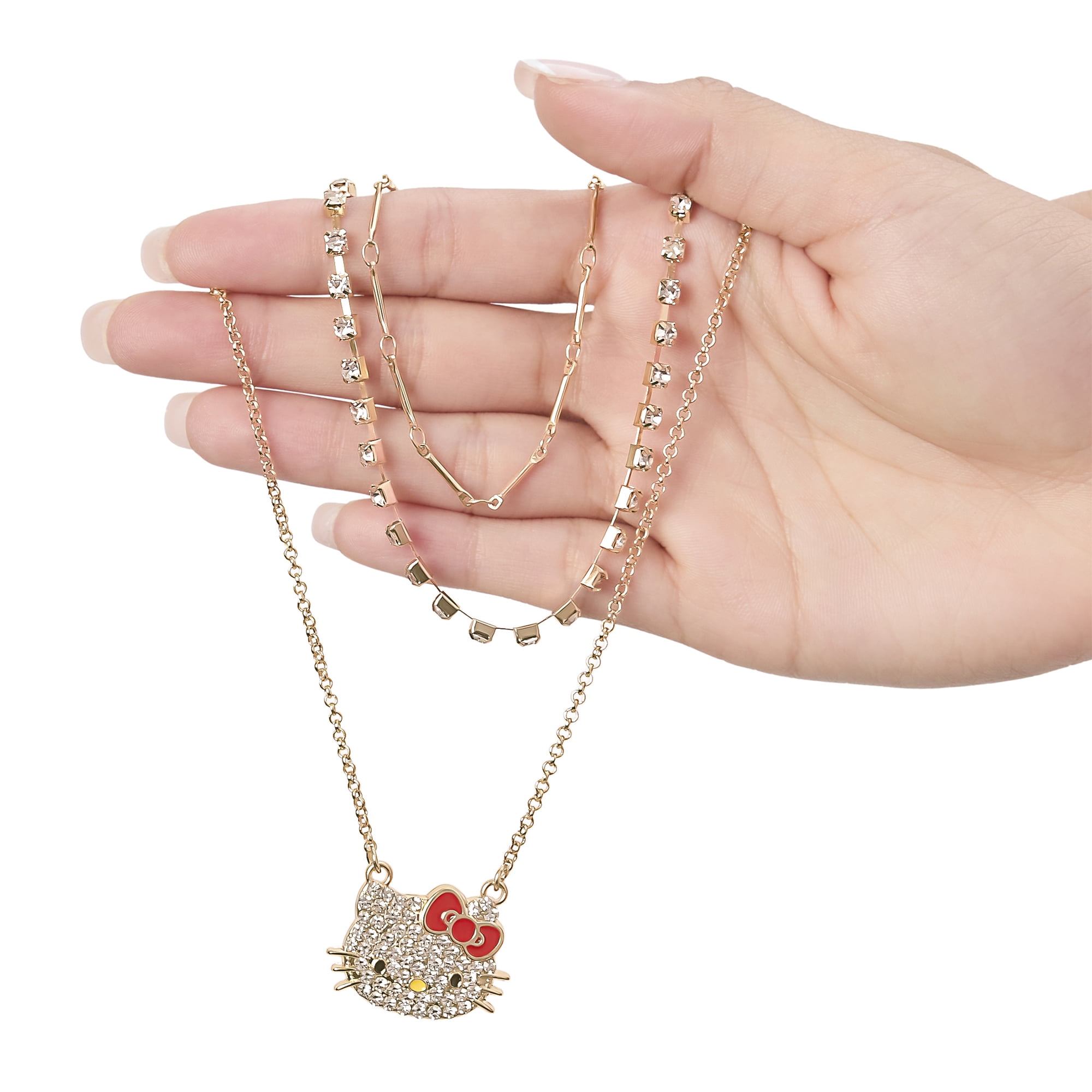 Hello Kitty Double Chain Necklace with Crystal Embellished Charm