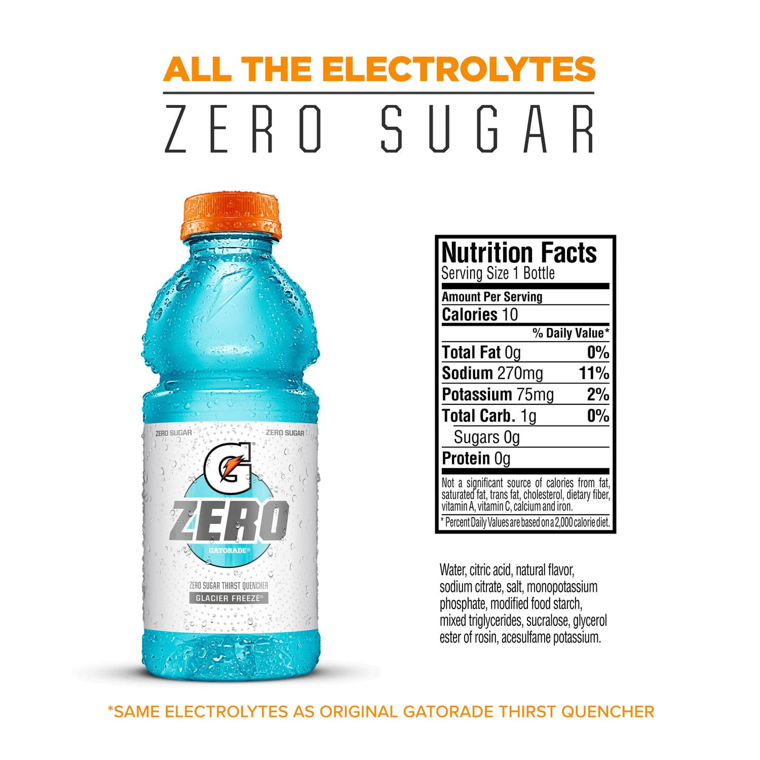 Gatorade Zero Sugar Thirst Quencher, Glacier Freeze, 20 Fl Oz (Pack of 12)