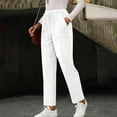 thumbnail image 2 of WULMLEO Ribbed Corduroy Pants Women Comfy Elastic High Waisted Straight Leg Pants with Pockets Pull On Work Trousers Slacks White M, 2 of 7