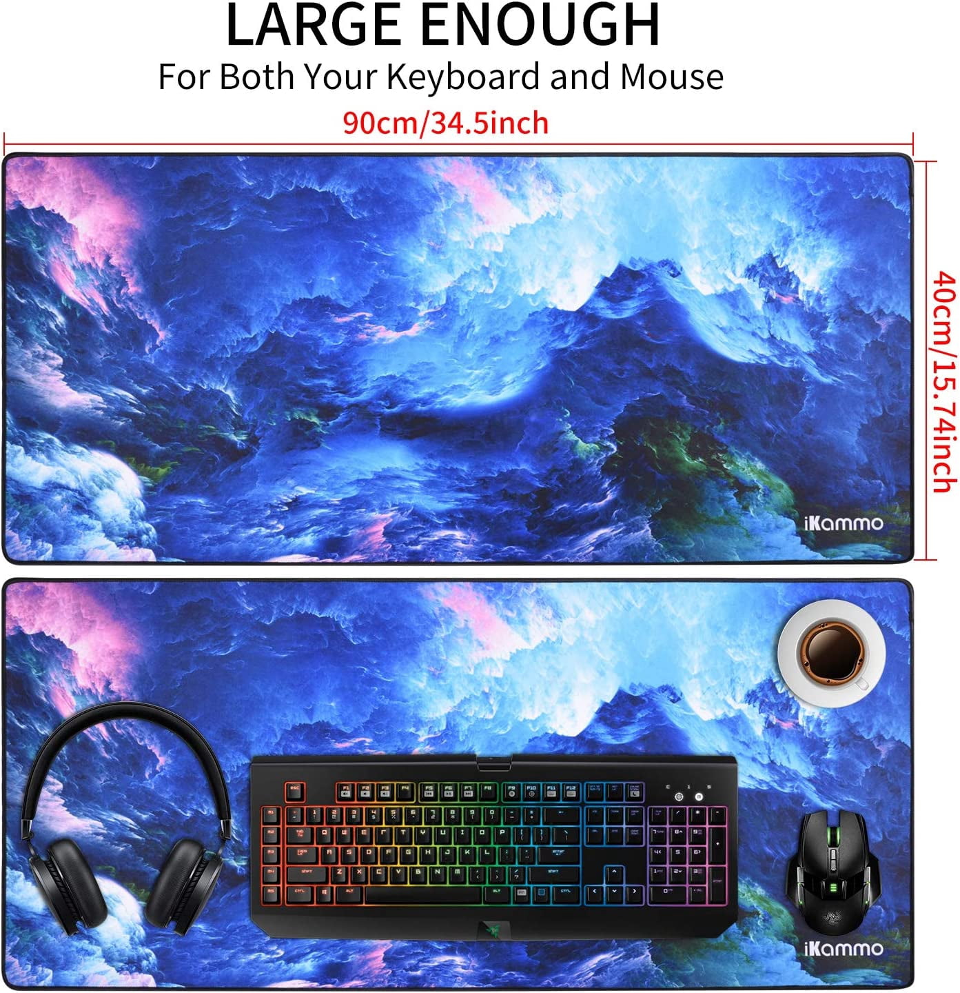Large Gaming Mouse Pad/Mat Extended Computer Mouse Pad Large Desk Pad XXL Big Office Desk Mouse Mat/Pad with Waterproof Surface-Optimized Gaming Surface,35.4 * 15.7 * 0.8(XXL-044, Blue Clouds)