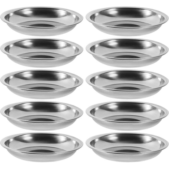 10Pcs Platos Pequeños Platos Aperitivo de Acero Inoxidable Platos Redones de Condimento Platos de Metal Platos de Metal Platos Básicos para Gato 10cm