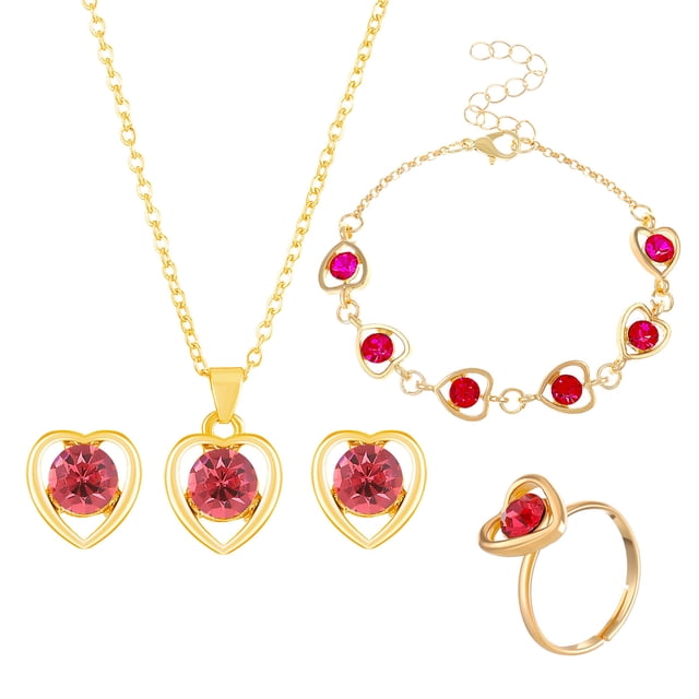 Conjunto de collar, pendientes y pulsera de cristal para mujer, regalo de San Valentín, collar de aleación.
