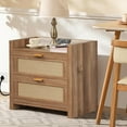 thumbnail image 6 of Night Stand Set of 2 Rattan Nightstands with Charging Station 23.6" Wide Boho Bedside Tables with 2 Drawers Modern Larger Nightstands, Brown, 6 of 8
